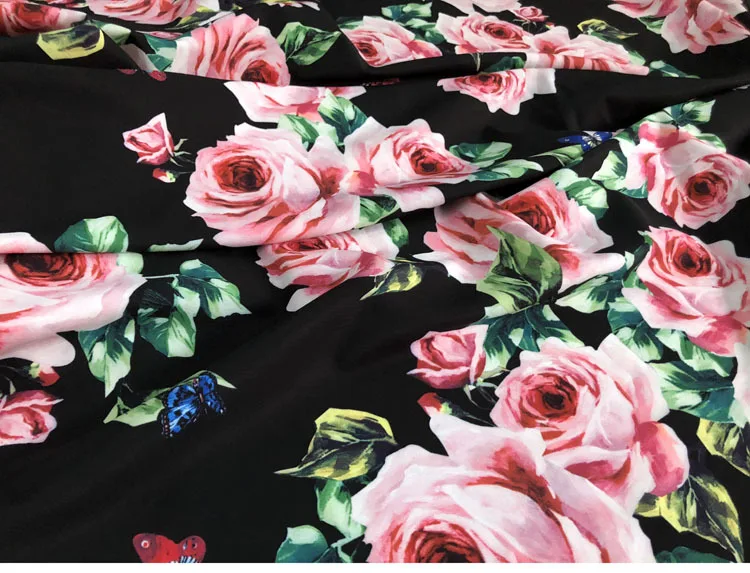 

Fashion week printed fabric meter 145 cm wide shirt dress polyester fabric rose printed fabric wholesale cloth