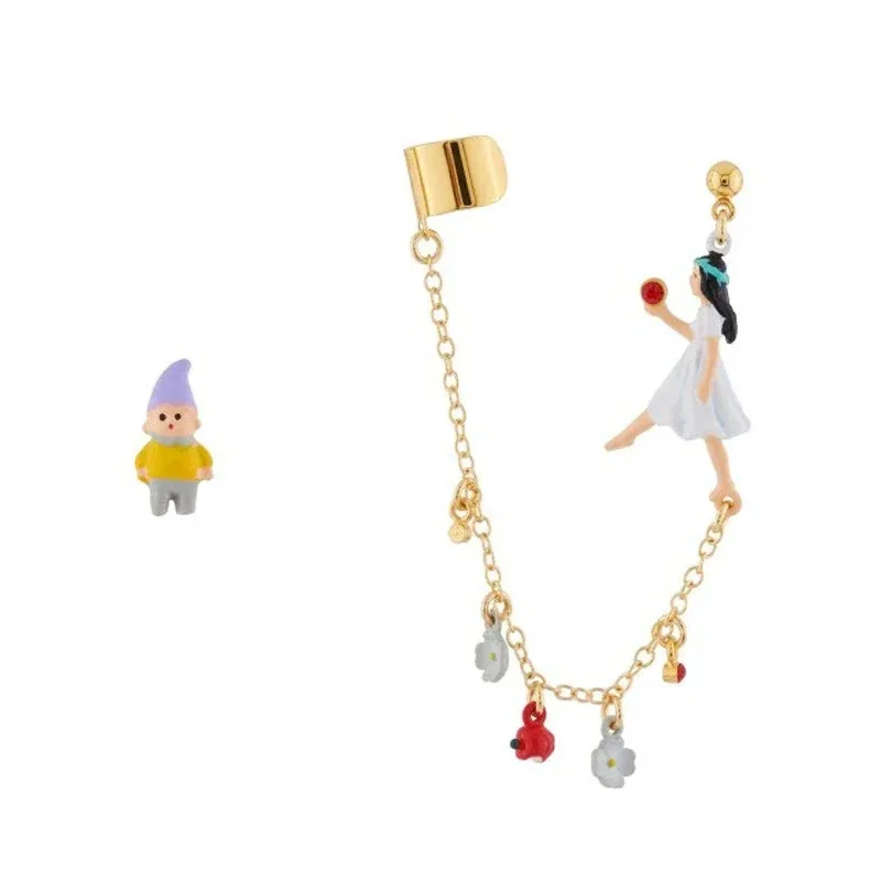 

European and American Fashion Niche Design Snow White Earrings Set Enamel Glaze Snow White Dwarf Asymmetrical Earrings Ear Clips
