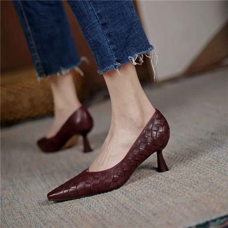 

MORAZORA 2021 New Arrival Women Pumps Summer Shallow High Heels Shoes Genuine Leather 3 Colors Office Dress Shoes Black White