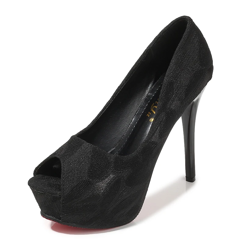 black-12cm Женские туфли-лодочки с открытым носком на платформе; женская обувь на высоком каблуке; свадебные туфли; женские туфли на каблуке 12 см для вечеринок; zapatos de novia - Цвет: black-12cm