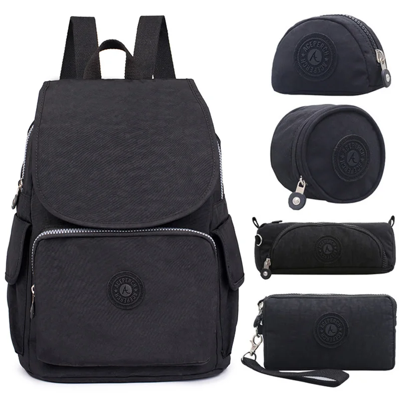 5 pieces Black Повседневный рюкзак ACEPERCH женский школьный рюкзак для девочки подростка для ноутбука Mochila Feminina - Цвет: 5 pieces Black