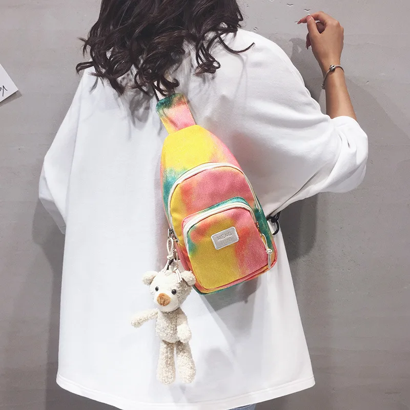 Сумки для женщин 2020 Харадзюку стиль градиент сумка почтальон холщовая нагрудная