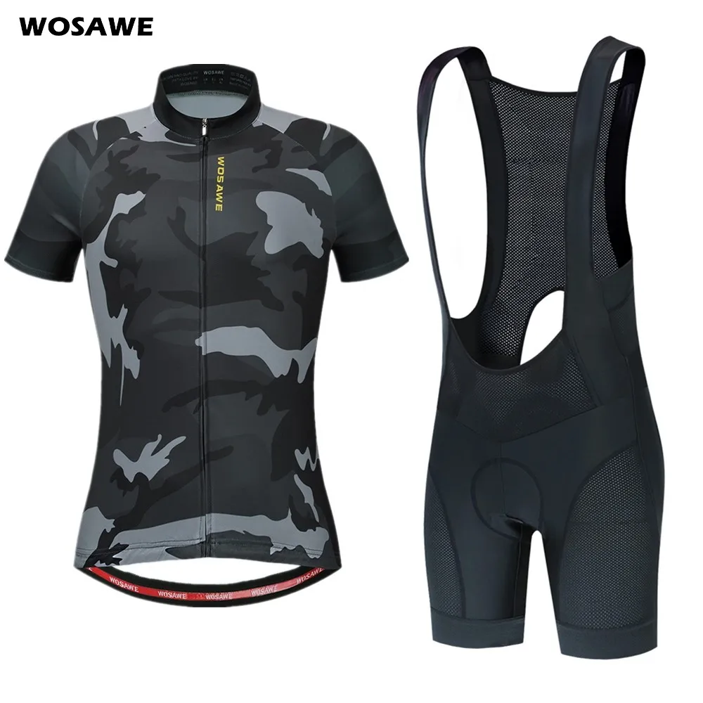 

5D Bib Padded Bicycle Downhill Set Summer Short Sleeve Gel Cycling shorts Breathable Bike Jersey WOSAWE Men's Clothing with Cycl