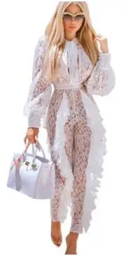 Прозрачный белый кружевной комбинезон для женщин сексуальные прозрачные