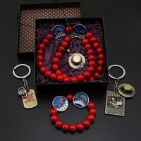 anime one piece new set red bead bracelet keychain leather chain necklace men fashion gift box jewelry cosplay women trinket