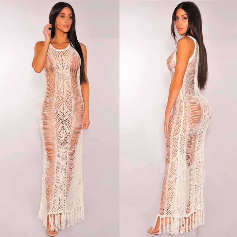 

SEPARQI Tassel Bikini Cover Loose Floor Length Beach Dress 2022 Sweater Swimsuit Dresses Beach Tunic Wear