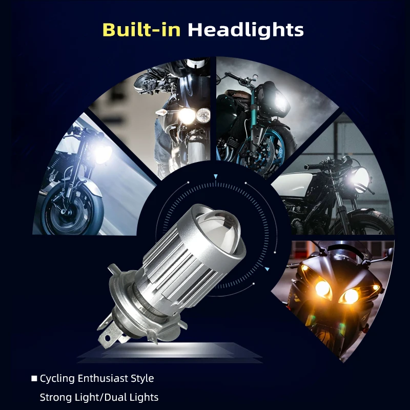 CNSUNNYLIGHT H4 LED Motorcycle Projector Lens H6 HS1 BA20D Bi Color Headlight Bulb 12000Lm Moto Fog DRL Dual Beam Interior Light |