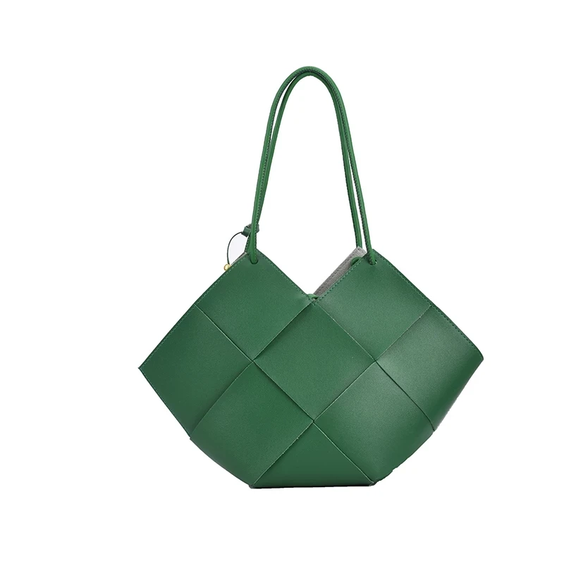 

Weaving Large Capacity Big PU Leather Shoulder Bags For Women 2021 Summer Trend Female Branded Green Handbags And Purses