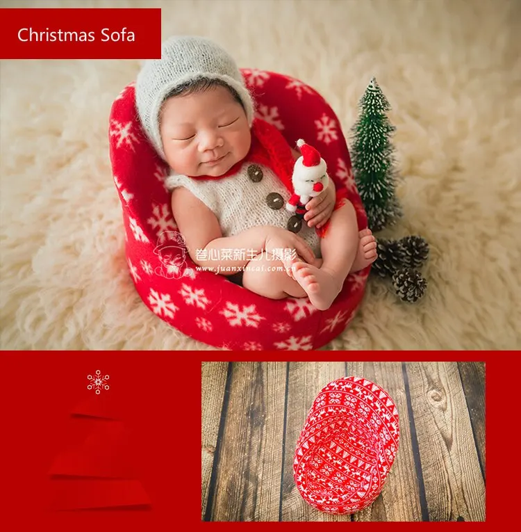 Christmas newborn baby sofa red infant seat baby shooting studio photography props Festival theme shooting accessories