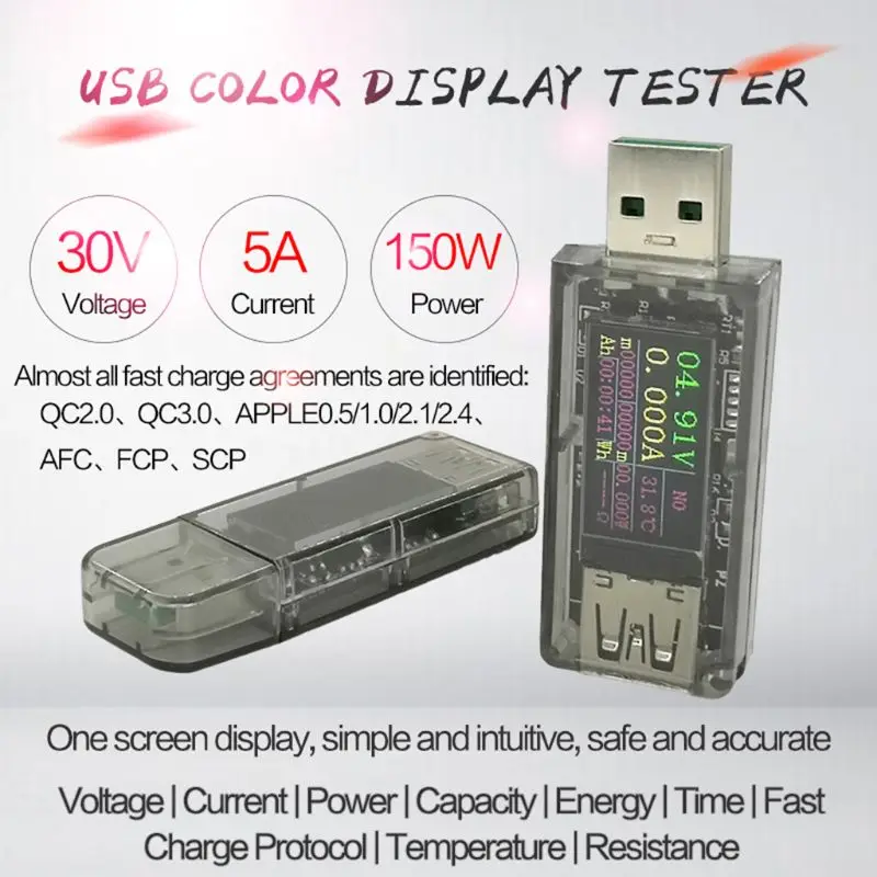 Цифровой USB тестер QC 2 0 3 FCP AFC DCP детектор быстрой зарядки DC 7 V ~ 30V 5A|Измерители