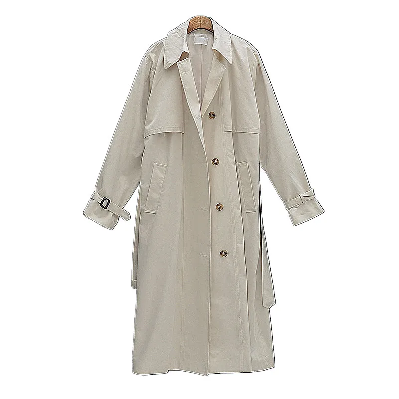 

Women's Spring Autumn Coat Tops Korean-style Waist Hugging Mid-length Over-the-Knee Pure Cotton High Quality Women Trench Coat
