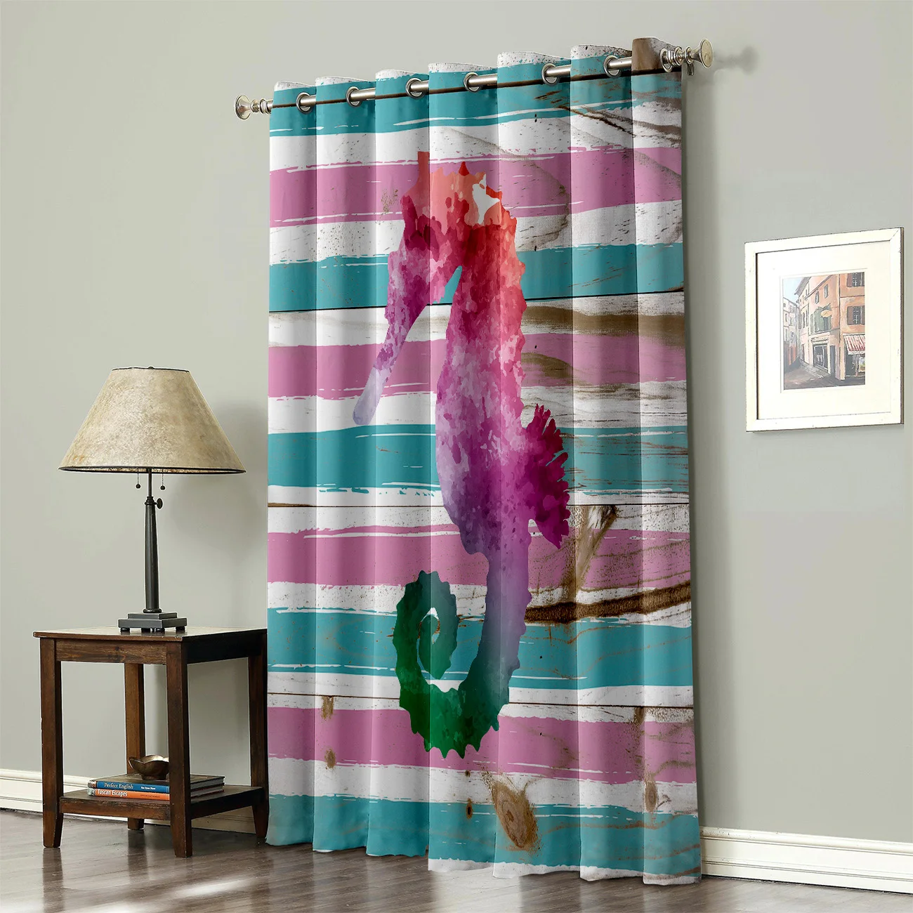 Watercolor Seahorses On The Board Window Blinds Living Room Bathroom Blackout Bedroom Indoor Fabric Treatment Ideas | Дом и сад