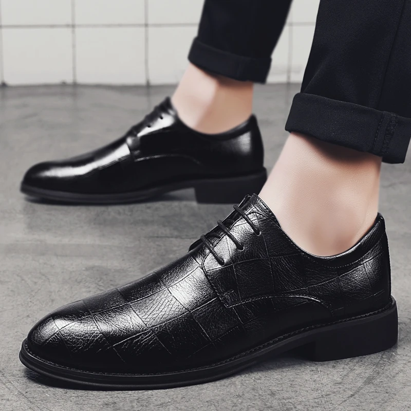 

Men's Shoes Soft Man Dress Shoes Point Toe Man cow Split Leather pointed toe for man lace up male men's oxford flats Shoes
