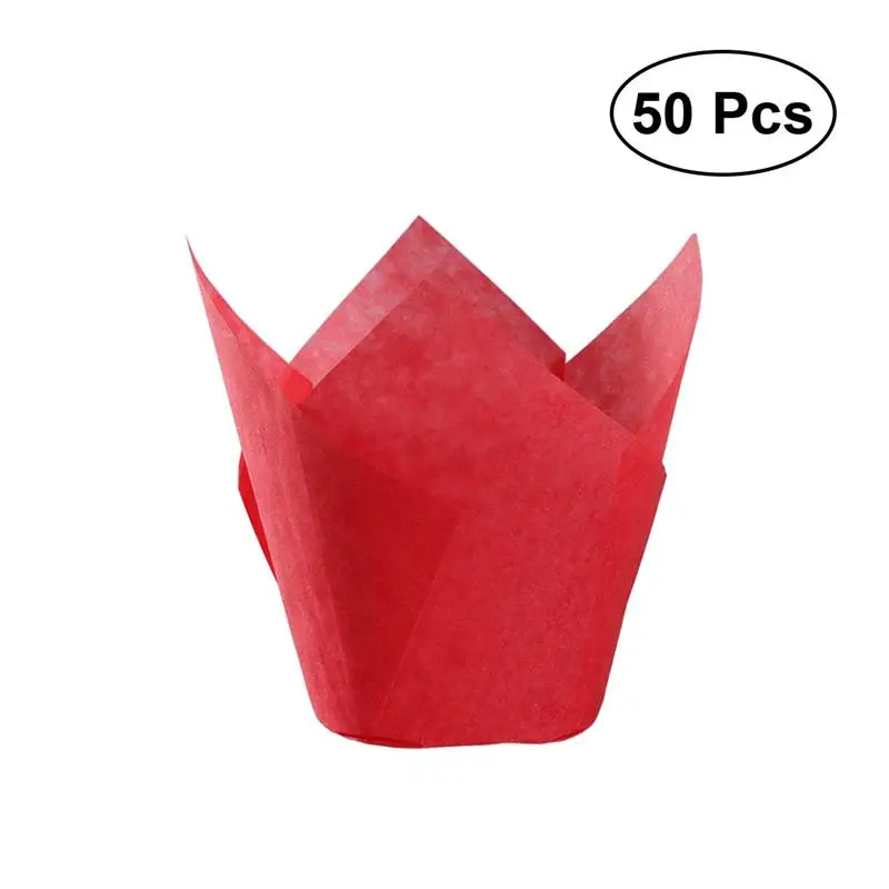 50pcs red 50 шт обертка для кексов формы для выпечки формы тюльпана вкладыши для кексов чашки для кексов вечерние бумажные инструменты для выпечки тортов-белый золотой розовый - Цвет: 50pcs red