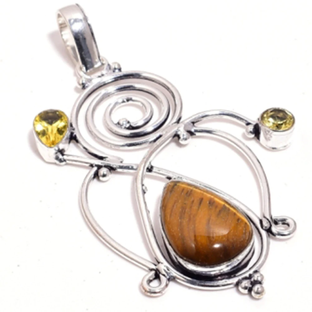 Подлинная подвеска в виде тигрового глаза + Цитрин серебряное покрытие из меди
