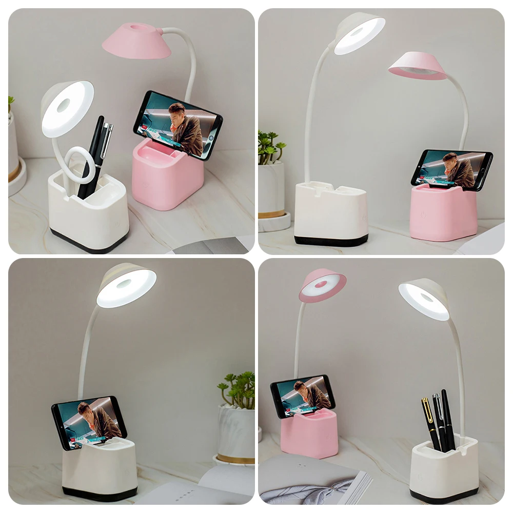 

LED Plug In Dimmer Bedroom Decorating Desk Lamp Pen Holder Touch Switch Long Service Life Plastic Material Feasible Table Light