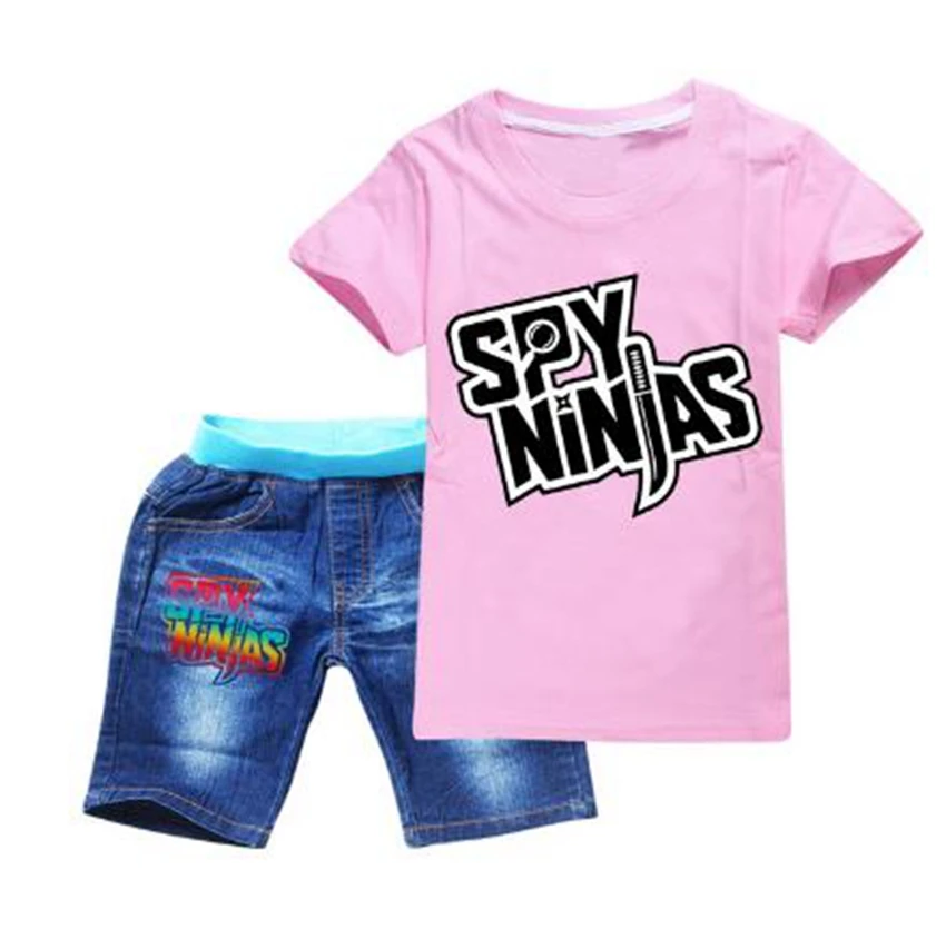 Summer SPY NINJAS Children Clothing Set Fashion Baby Boy Girl Short Sleeve T-Shirts+Shorts Top Tee Jeans Denim 2Pcs Kids Suits