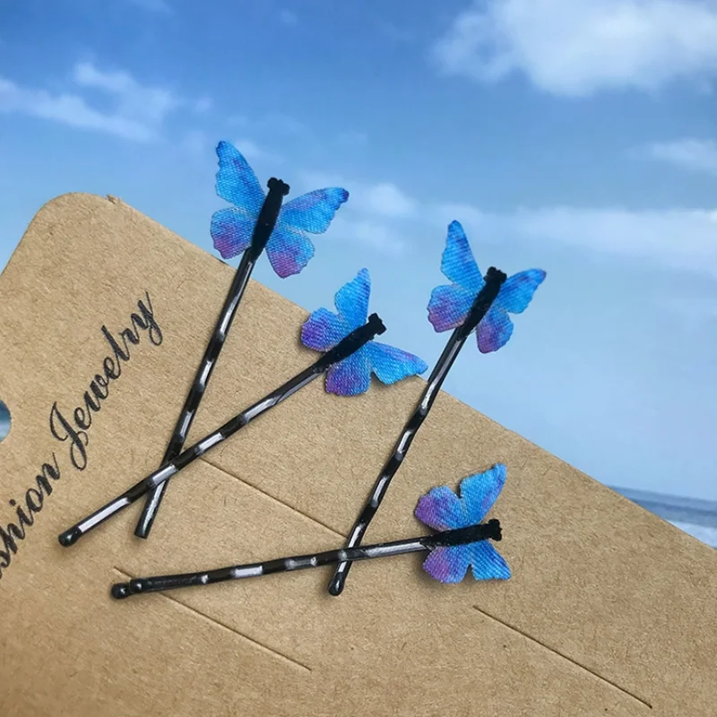 

4pcs/set Women Blue Butterfly Hairpin Dreamy Sweet Bangs Side Clip Hair Accessories Girl Bangs Clip Hairpin Hair Grips