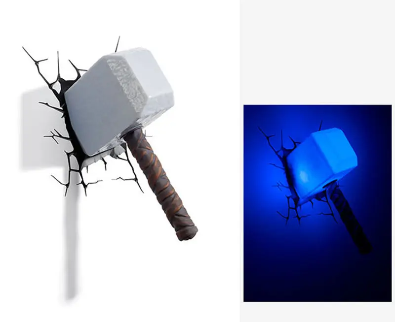 

[Funny] Creative Super hero hammer mjolnir toy model Unique 3D Wall Lamp LED light hammer lamp Home room decorations gift