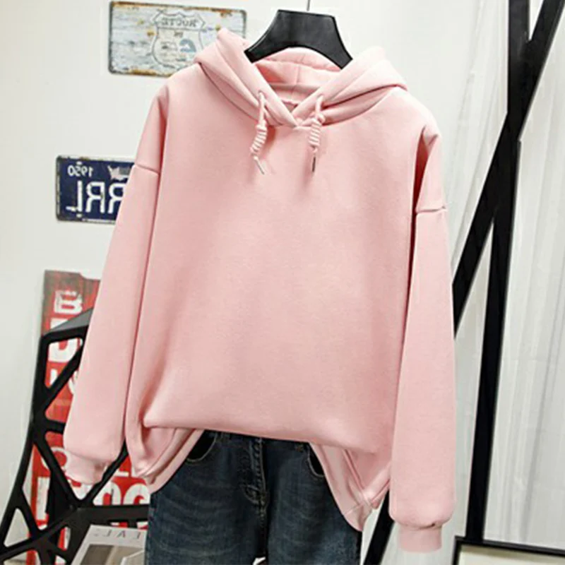 pink solid Толстовка с капюшоном размера плюс в стиле Харадзюку, Женская толстовка с принтом динозавра, кавайный Топ, осенне-зимний Повседневный пуловер с капюшоном для женщин - Цвет: pink solid