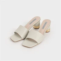 zar woman 2021 shoes high heels spring summer square toe metal sexy outer wear muller sandals and slippers women black plus size