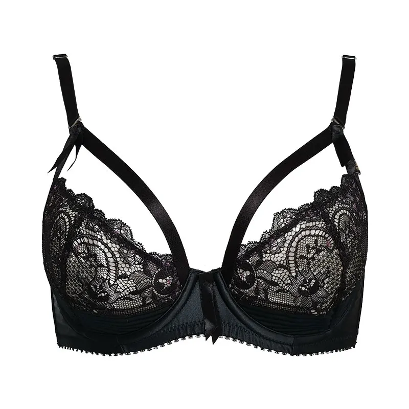 Бюстгальтер женский кружевной на косточках черное дышащее нижнее белье с