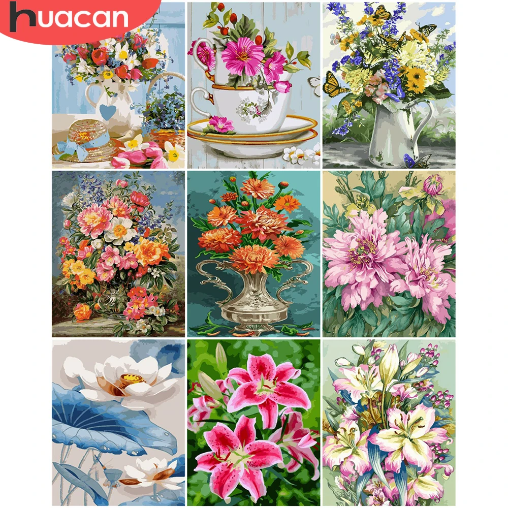 

HUACAN Coloring By Number Flowers Drawing On Canvas HandPainted Art Gift DIY Pictures By Number Kits For Adults Home Decor