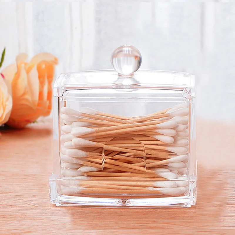 

Cotton Swab Storage Box Makeup Organizer Transparent Plastic Box Organizador Cosmetics Jar Bathroom Bedroom Cotton Pad Storage