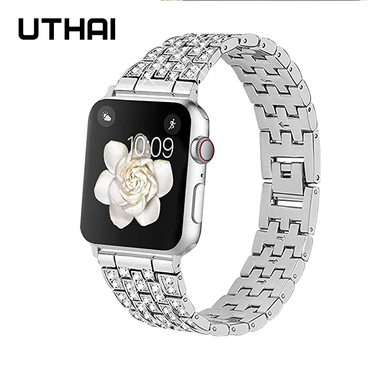 Ремешок UTHAI P70 для Apple Watch 1/2/3 40 мм 38 из нержавеющей стали с бриллиантами | Наручные