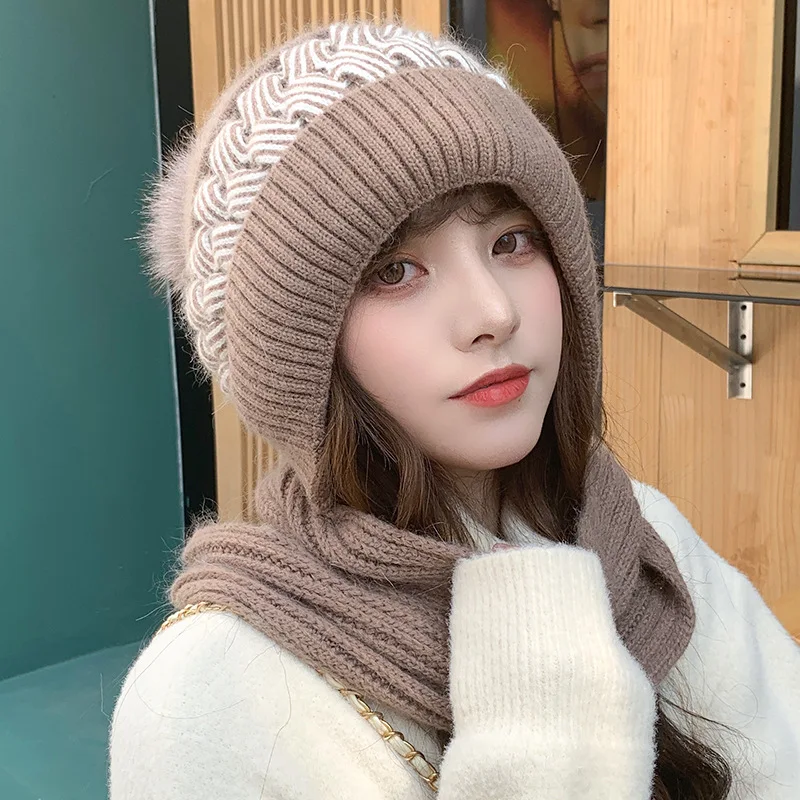 Шерстяная пуловер и шапка женская зимняя теплая вязаная плюшевый утепленный