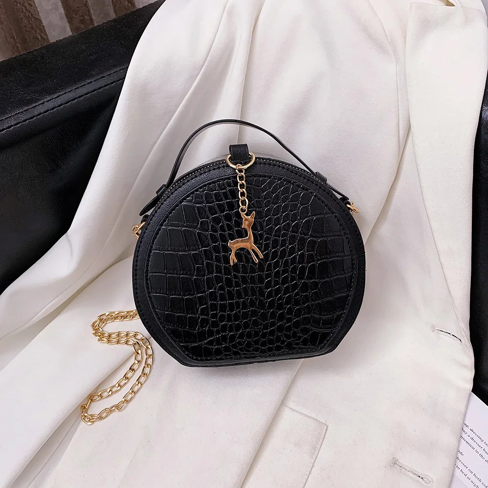 

Fashion Round Messenger Handbags Women Alligator PU Leather Small Chain Circle Purse Zipper Shoulder Crossbody Bags