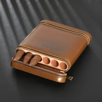 galiner travel cigar humidor portable cedar wood lined cigar leather case fit 5 ct portable outdoor storage cigars bag