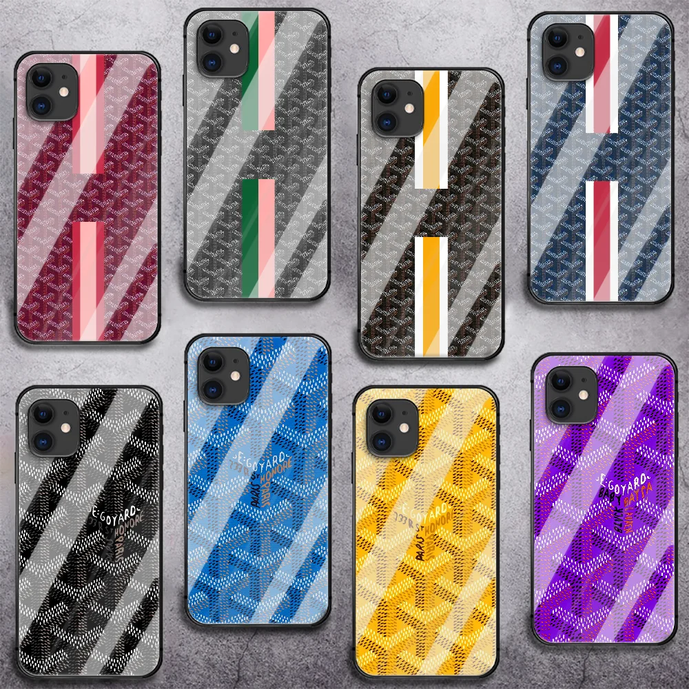 

Luxury Goyards Colorful Phone Tempered Glass Case Cover For IPhone 6 6S 7 8 11 12 X Xr Xs Se 2020 Pro Max Plus Mini