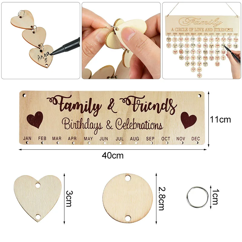 Деревянная доска для семьи и друзей календарь на день рождения ветряные