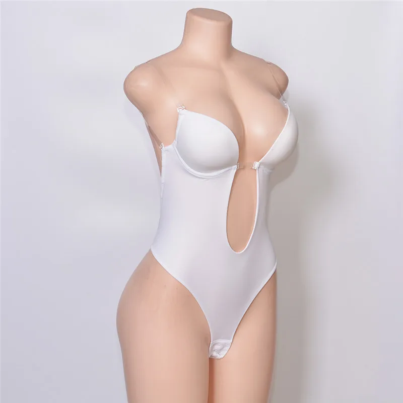 Женское облегающее боди с глубоким v-образным вырезом без бретелек открытой