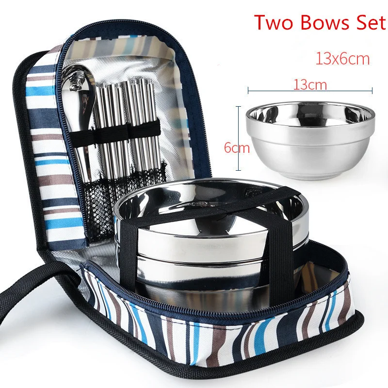 

Outdoor Stainless Steel Tableware Spoon Bowls Foldable Chopsticks for Picnic Traveling Camping Dinnerware Hiking Tools with Bag