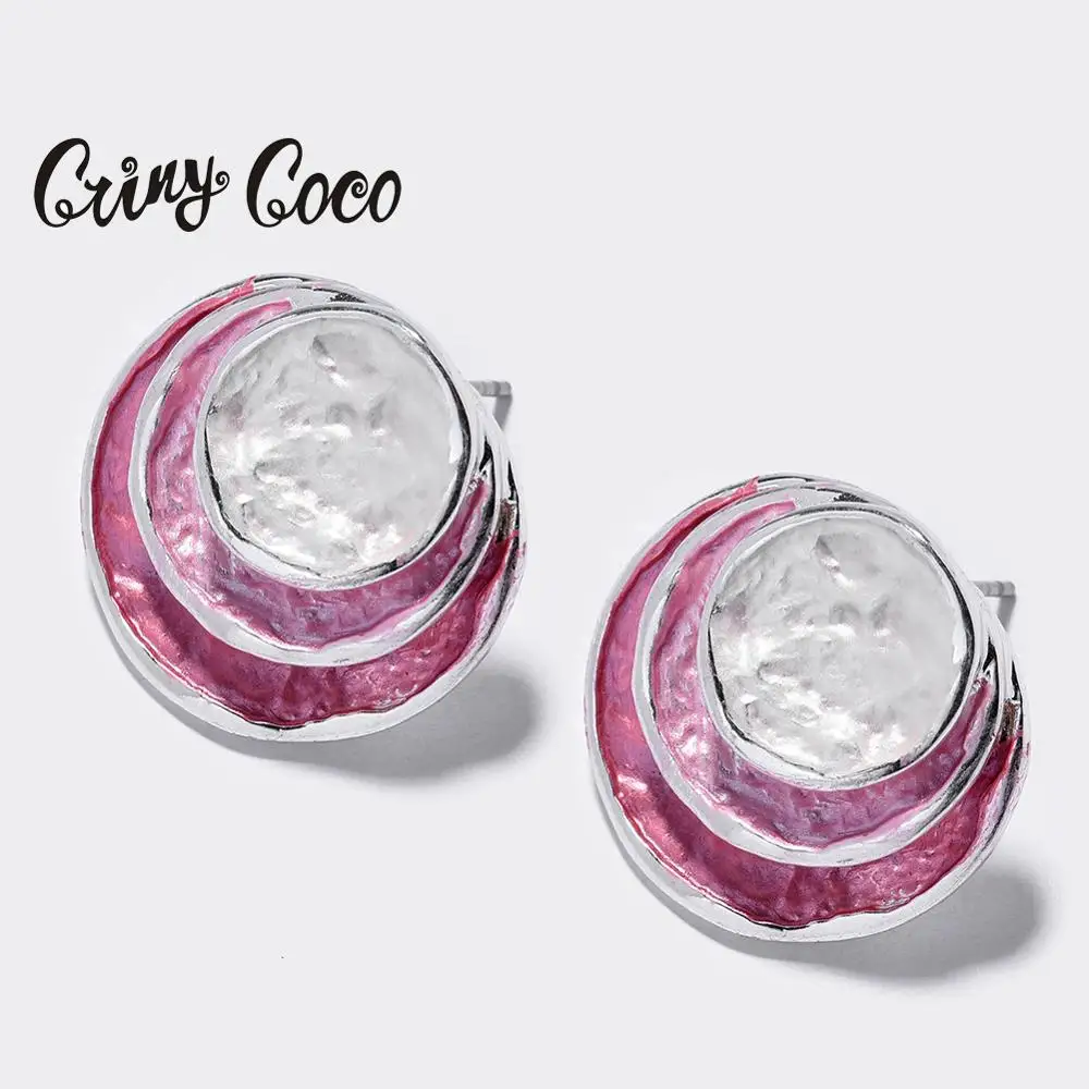 Cring Coco розовые эмалевые геометрические серьги гвоздики для женщин модные круглые