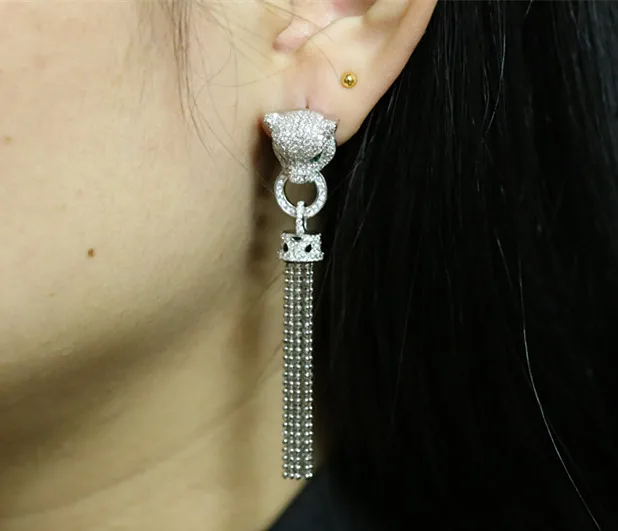 Серебряные висячие серьги &quotПантера&quot для женщин Белый CZ камень женские