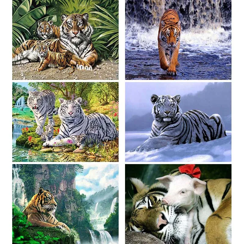 

Diy Round Drill 5D Diamond Painting Tiger Animal Cross Stitch Mosaics Full 100% Cover Embroidery Falls Scenery Home Decor P21