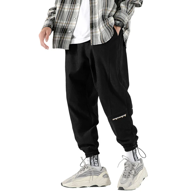 

Mens Japanese Pencil Trouser Drawstring Stitching Loose Casual Full Pants Men Spring Bottom Sportwear Gym Joggers Men Pants