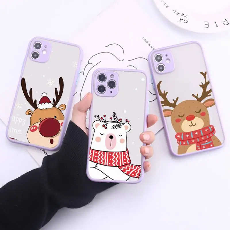 

Christmas Series Phone Case Transparent Matte For IPhone 7 8 11 12 S Mini Pro X XS XR MAX Plus Cover Shell