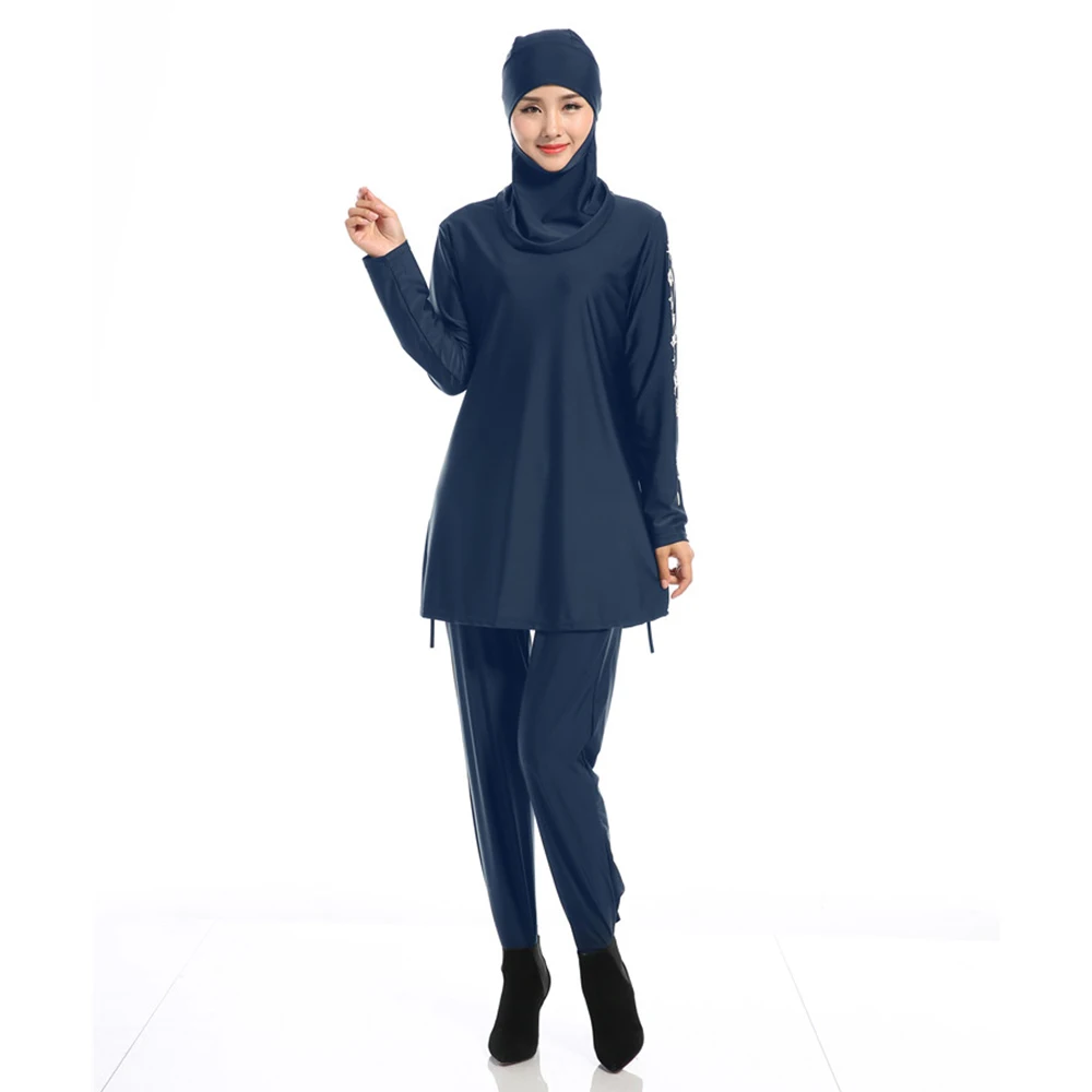 Burkini Muslim Swimwear Long Sleeve Big Size Blue Conservative Swimsuit Islamic Woman Borkini 3Pcs Swim Hijab Borquini Turkey