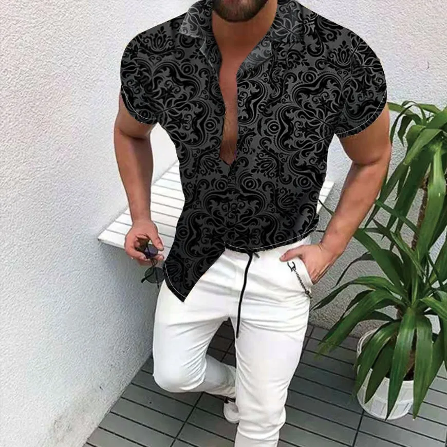 

Men's Summer Pop Style Printing Shirt Slim Fit Men's Short Sleeve Shirt Hawaii Casual Shirts Male Clothing M-3XL