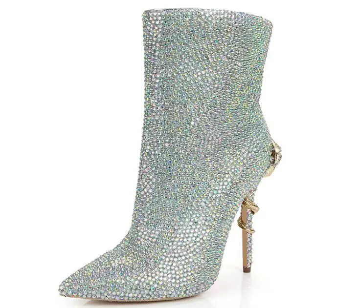 Ботильоны с украшением в виде кристаллов свадебные ботинки красной подошвой и