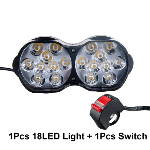1PCS 18LED x Switch Точечный светильник для мотоцикла, головной светильник для скутера, противотуманный Точечный светильник светодиодный для мотоцикла ATV 12 В 6500 К, белый двигатель, рабочая фара для автомобиля DRL - Цвет: 1PCS 18LED x Switch