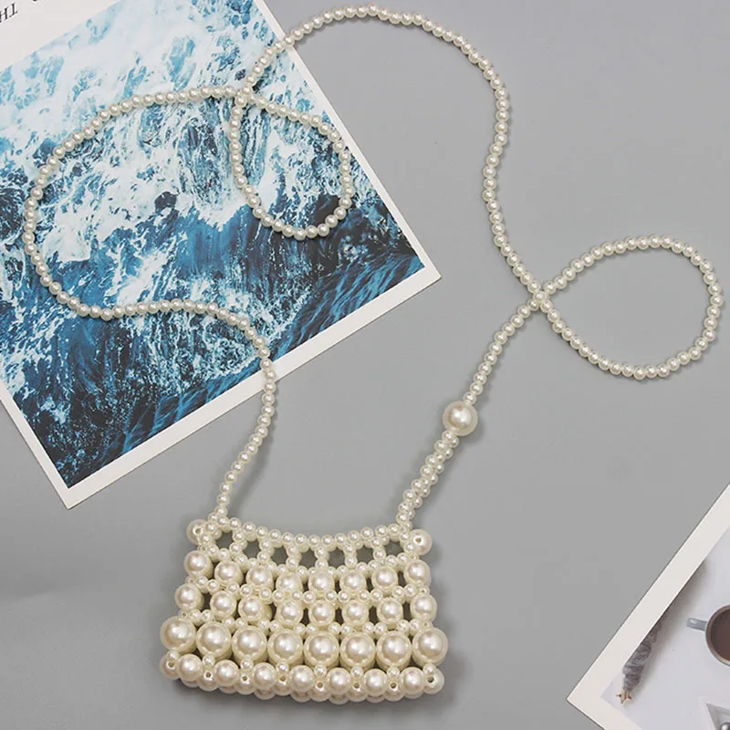 

SeeBeautiful Man-made Pearl Bag Hand Woven Hollow Bag Belt Girdle All Match New Fashion 2021 Summer Women E771