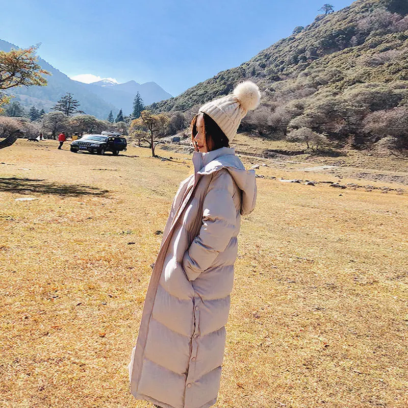 Пальто женское хлопковое зимнее толстое очень длинное с капюшоном куртки по