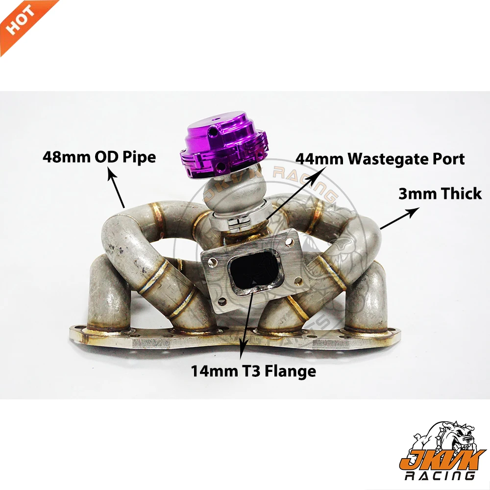 

JKVK RACING 3.0mm Thick Steam Pipe 48mm OD T3 Top Mount Turbo Manifold +44mm Wastegate for SR20DET/VET 240SX S13 SS