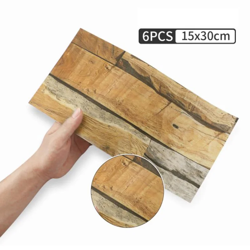 

6pcs Retro Nostalgic Wood Grain Wall Stickers Decoration Stickers Bedroom Living Room Lite Refurbished Tile Stickers