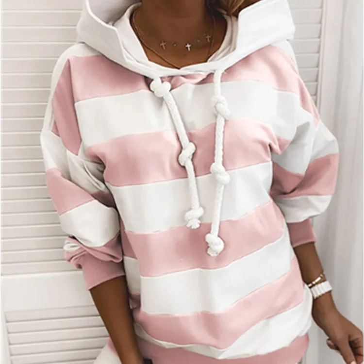 

2021 Hot Sale Long Sleeve Autumn Striped Ladies Thin Sweatshirt Ladies Top